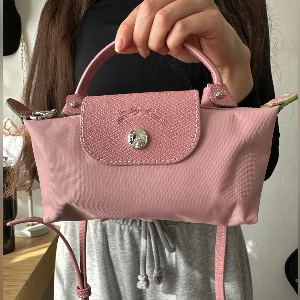 Pink Longchamp Le Pliage Green Series Mini Pouch Tote Crossbody XS